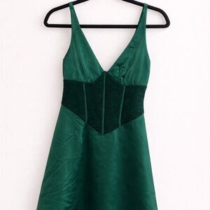 wild fable Deep Teal Satin V-Neck Dress